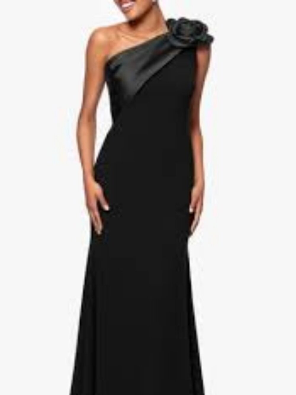 50 - NWT - BETSY & ADAM SATIN BOW CREPE MERMAID DRESS - Picture 2 of 4